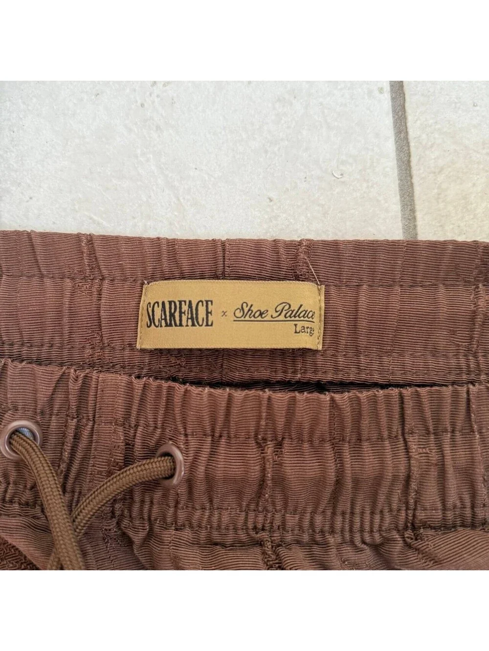 Scarface x Shoe Palace Brown Jogger Pants Mens Large Elastic Waist Logo